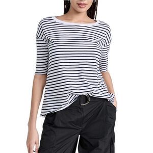 FRANK & EILEEN Josephine Size Small Black White Stripe Pullover Short Sleeve Top